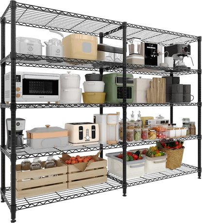 5-Tier Metal Storage Shelves, 60" Wide Wire Shelving Unit, 1325LBS Load Heavy Duty Adjustable Corner Standing Shelf Rack, H/L-Shaped, for Garage. Kitchen, Pantry, Basement,13.8" D x 70.5" H