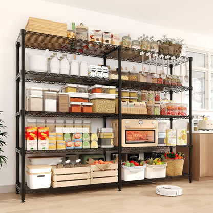 5-Tier Metal Storage Shelves, 60" Wide Wire Shelving Unit, 1325LBS Load Heavy Duty Adjustable Corner Standing Shelf Rack, H/L-Shaped, for Garage. Kitchen, Pantry, Basement,13.8" D x 70.5" H