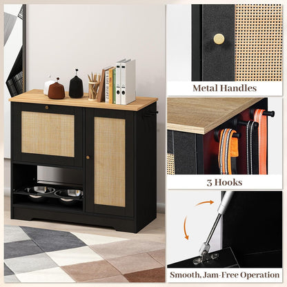 Dog Food Storage Cabinet with 2 Raised Dog Bowls and Storage