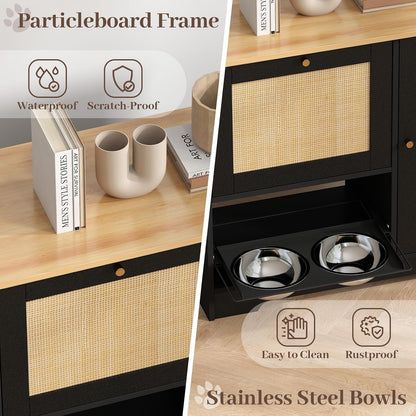 Dog Food Storage Cabinet with 2 Raised Dog Bowls and Storage