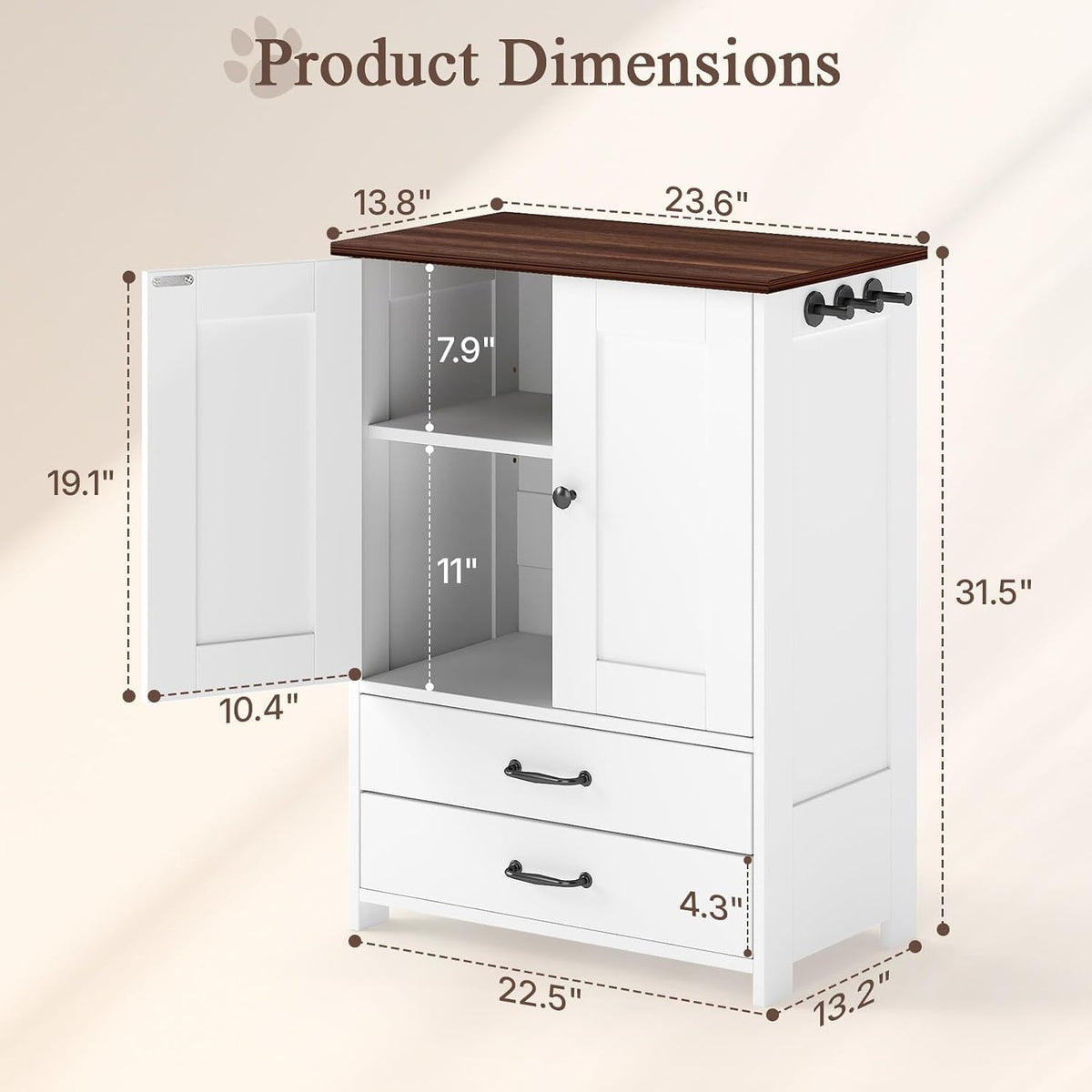 Dog Food Storage Cabinet with 2 Raised Dog Bowls and Storage