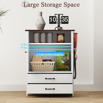 Dog Food Storage Cabinet with 2 Raised Dog Bowls and Storage