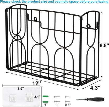 Kitchen Wrap Organizer Rack Wall Mount, Cabinet Door Storage Basket, Sturdy Metal Aluminum Foil Holder for Sandwich Bag, Wax Paper, Plastic Wrap, Food Bag, Cutting Boards, Black