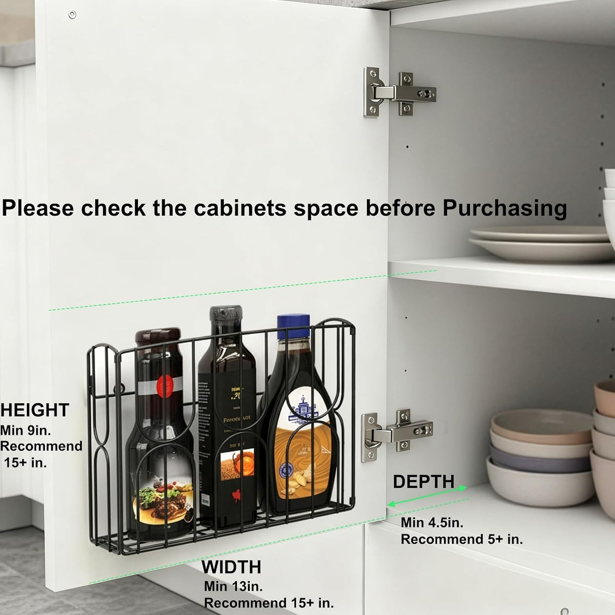 Kitchen Wrap Organizer Rack Wall Mount, Cabinet Door Storage Basket, Sturdy Metal Aluminum Foil Holder for Sandwich Bag, Wax Paper, Plastic Wrap, Food Bag, Cutting Boards, Black