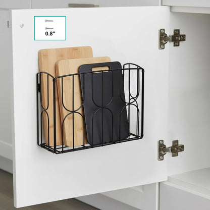 Kitchen Wrap Organizer Rack Wall Mount, Cabinet Door Storage Basket, Sturdy Metal Aluminum Foil Holder for Sandwich Bag, Wax Paper, Plastic Wrap, Food Bag, Cutting Boards, Black