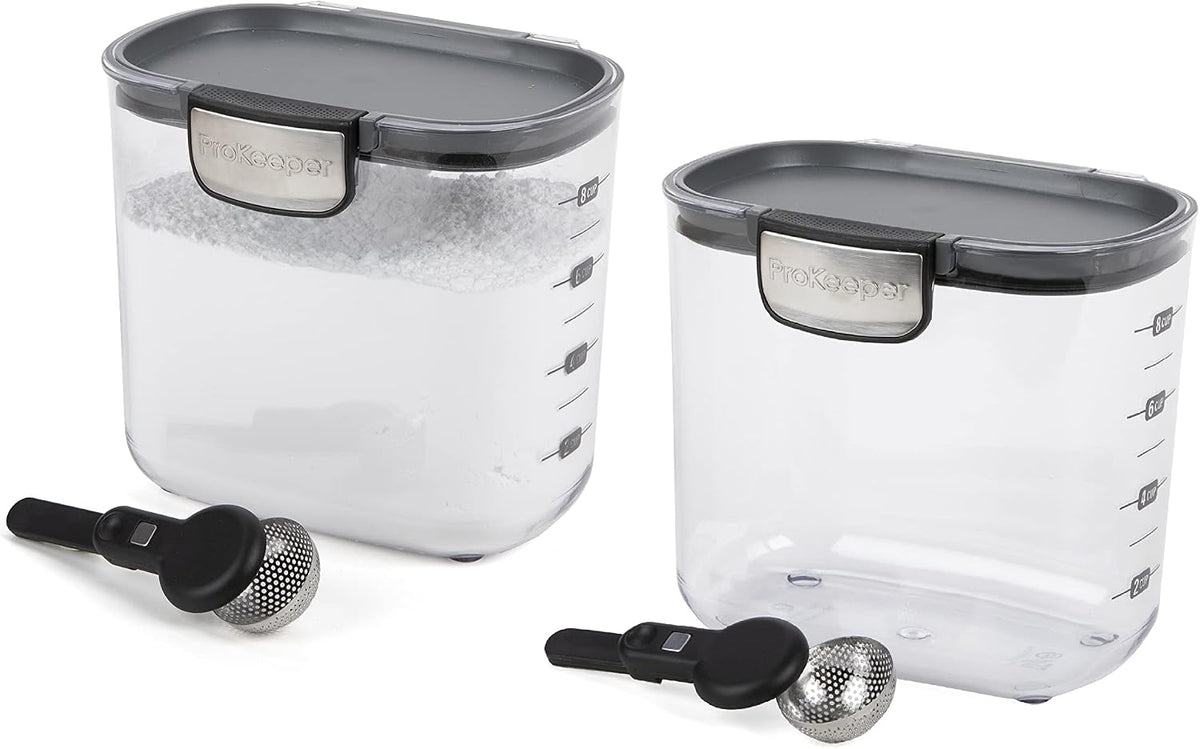 ProKeeper+ Clear Plastic Airtight Food Baker's Kitchen Storage Organization Container Canister Set with Magnetic Accessories, 2- Piece Set (Grain 2.5-Quart)