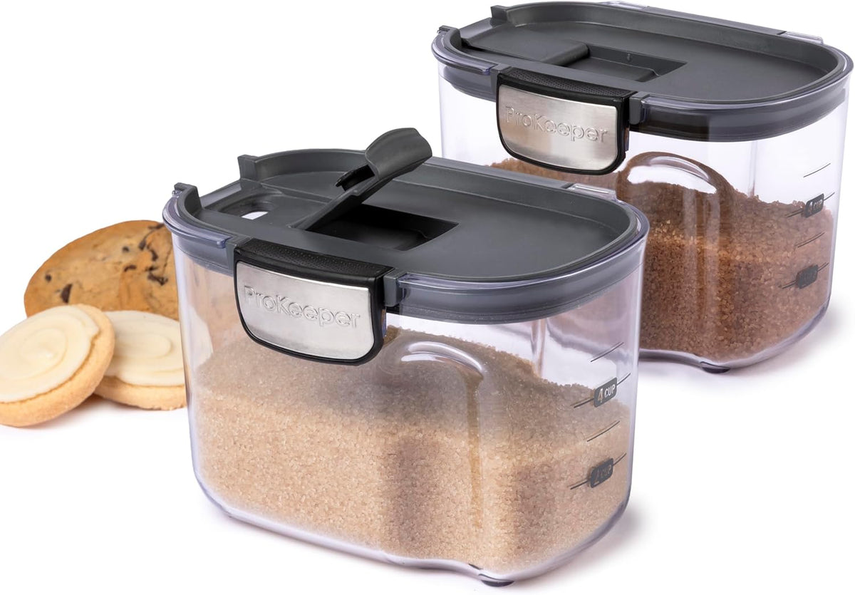 ProKeeper+ Clear Plastic Airtight Food Baker's Kitchen Storage Organization Container Canister Set with Magnetic Accessories, 2- Piece Set (Grain 2.5-Quart)