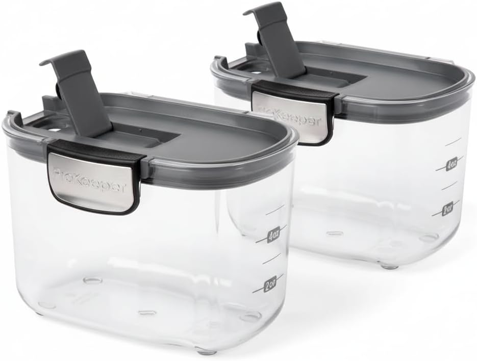 ProKeeper+ Clear Plastic Airtight Food Baker's Kitchen Storage Organization Container Canister Set with Magnetic Accessories, 2- Piece Set (Grain 2.5-Quart)