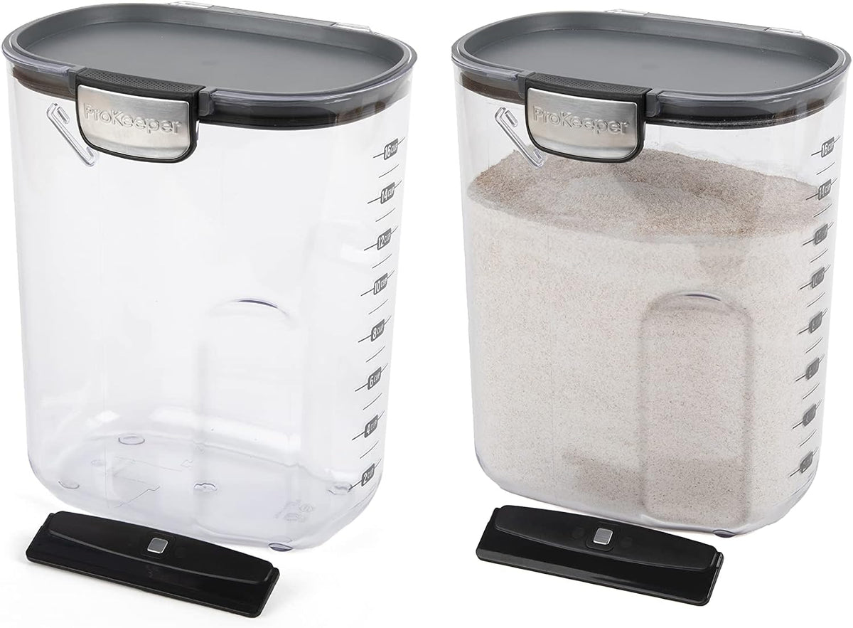 ProKeeper+ Clear Plastic Airtight Food Baker's Kitchen Storage Organization Container Canister Set with Magnetic Accessories, 2- Piece Set (Grain 2.5-Quart)