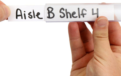 Shelf Clip Label Holder | 0.875" x 6" Clear Plastic, for .75" Thick Shelves, 10 Holders/Pack