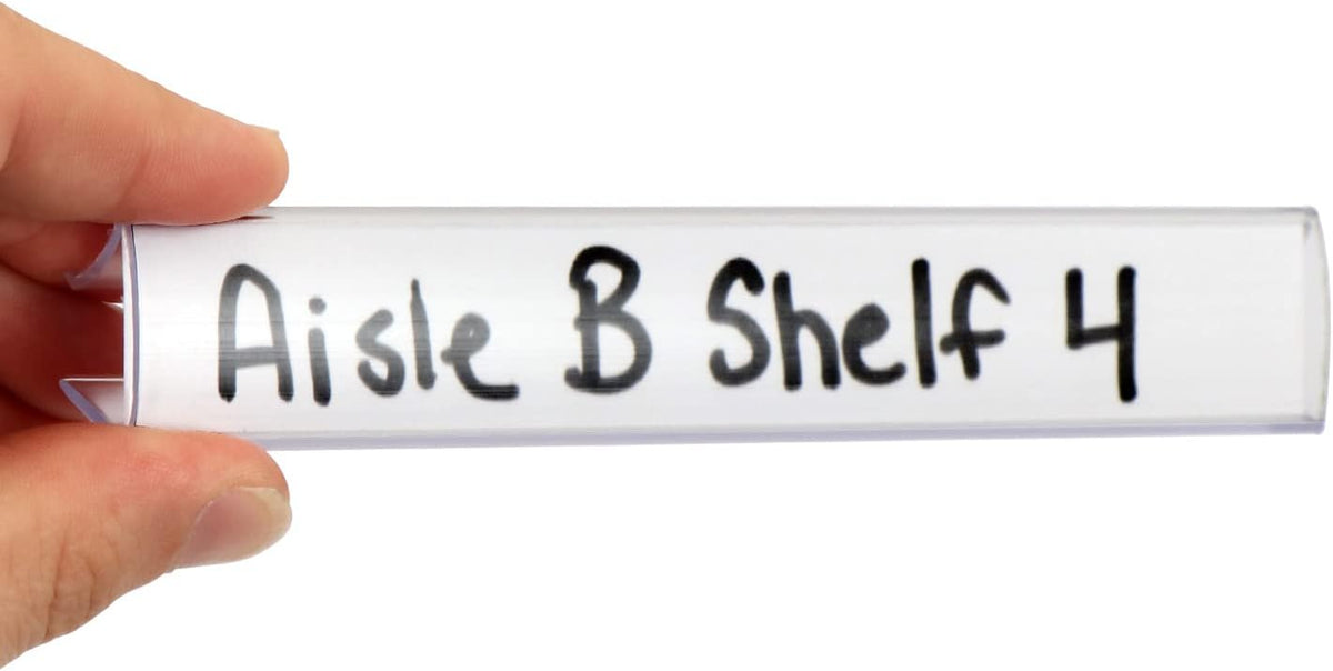 Shelf Clip Label Holder | 0.875" x 6" Clear Plastic, for .75" Thick Shelves, 10 Holders/Pack