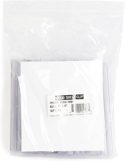 Shelf Clip Label Holder | 0.875" x 6" Clear Plastic, for .75" Thick Shelves, 10 Holders/Pack