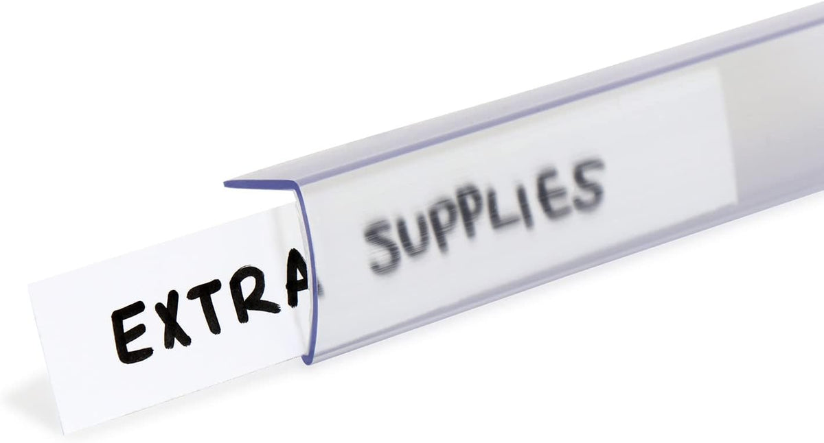 Shelf Clip Label Holder | 0.875" x 6" Clear Plastic, for .75" Thick Shelves, 10 Holders/Pack