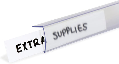 Shelf Clip Label Holder | 0.875" x 6" Clear Plastic, for .75" Thick Shelves, 10 Holders/Pack