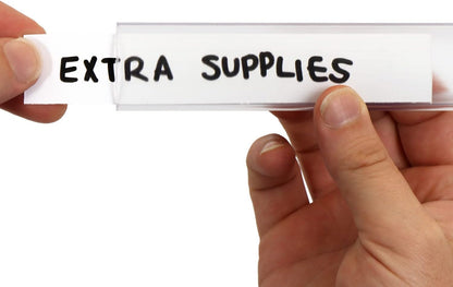Shelf Clip Label Holder | 0.875" x 6" Clear Plastic, for .75" Thick Shelves, 10 Holders/Pack