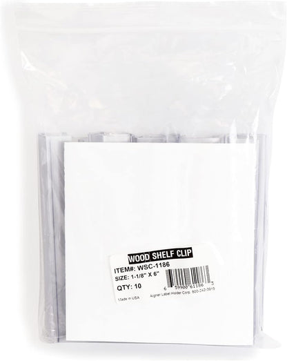Shelf Clip Label Holder | 0.875" x 6" Clear Plastic, for .75" Thick Shelves, 10 Holders/Pack