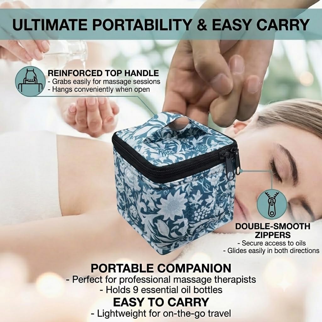 9 Bottles Essential Oil Carrying Case with Thick Foam Protection, Portable and Shockproof Organizer for 5ml to 10ml,15ml Bottles, Nail Polish, Roller Balls and Travel (Aqua Green)