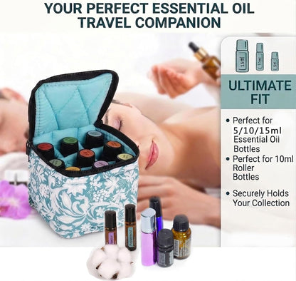 9 Bottles Essential Oil Carrying Case with Thick Foam Protection, Portable and Shockproof Organizer for 5ml to 10ml,15ml Bottles, Nail Polish, Roller Balls and Travel (Aqua Green)