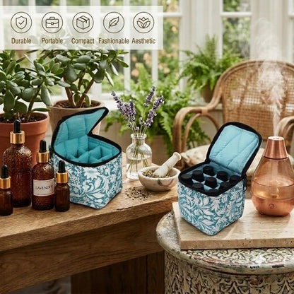 9 Bottles Essential Oil Carrying Case with Thick Foam Protection, Portable and Shockproof Organizer for 5ml to 10ml,15ml Bottles, Nail Polish, Roller Balls and Travel (Aqua Green)