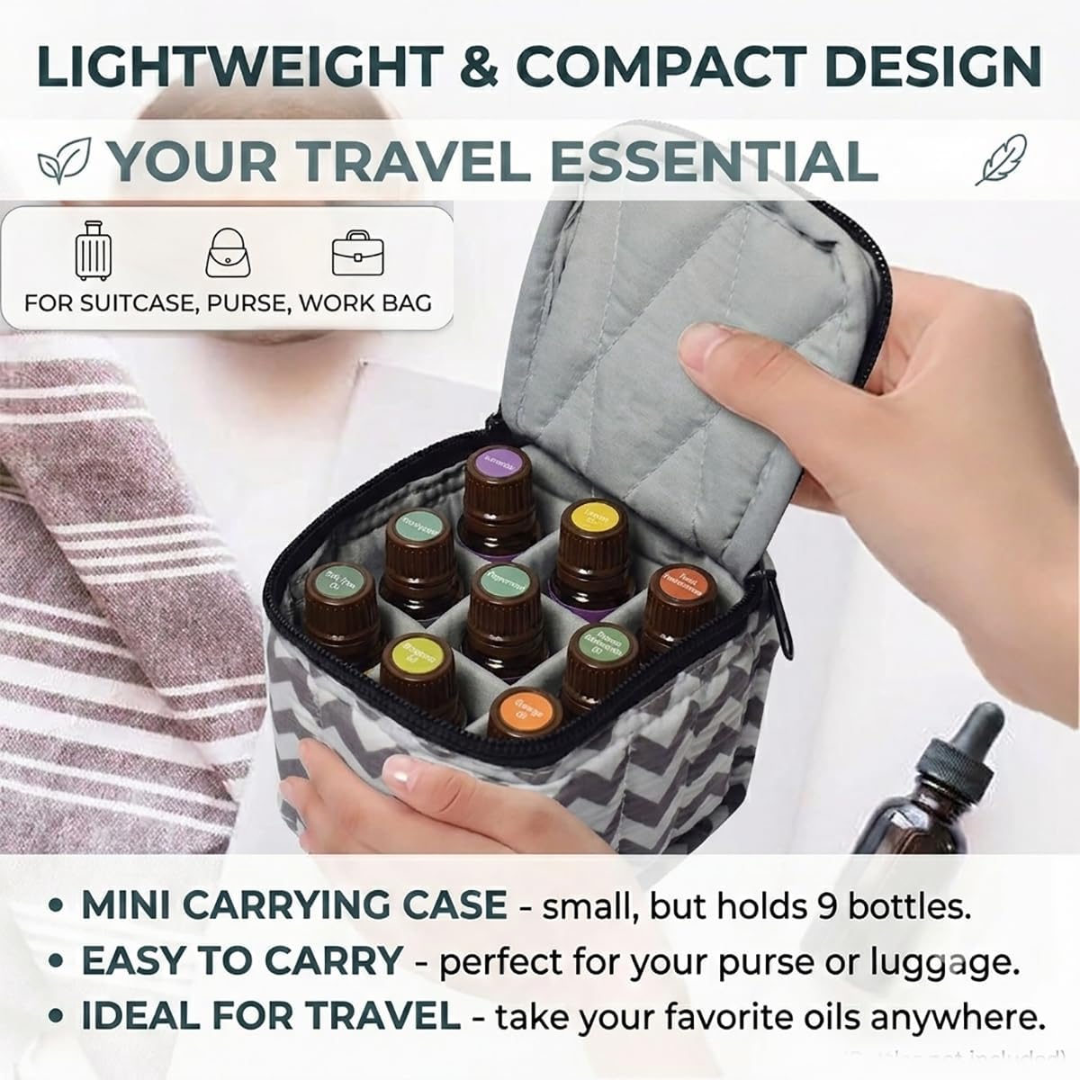 9 Bottles Essential Oil Carrying Case with Thick Foam Protection, Portable and Shockproof Organizer for 5ml to 10ml,15ml Bottles, Nail Polish, Roller Balls and Travel (Aqua Green)