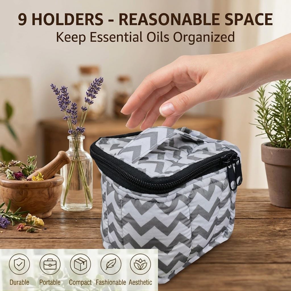 9 Bottles Essential Oil Carrying Case with Thick Foam Protection, Portable and Shockproof Organizer for 5ml to 10ml,15ml Bottles, Nail Polish, Roller Balls and Travel (Aqua Green)