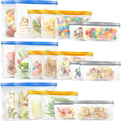 Reusable Silicone Freezer Bags, 12 Pack Leakproof Food Storage Bags Dishwasher Safe, Silicone Snack Bags Food Storage Containers for Meal Prep Containers, Salad Fruit, Vegetables, Home Organization