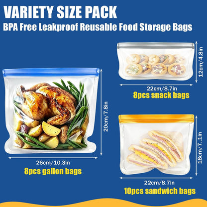 Reusable Silicone Freezer Bags, 12 Pack Leakproof Food Storage Bags Dishwasher Safe, Silicone Snack Bags Food Storage Containers for Meal Prep Containers, Salad Fruit, Vegetables, Home Organization