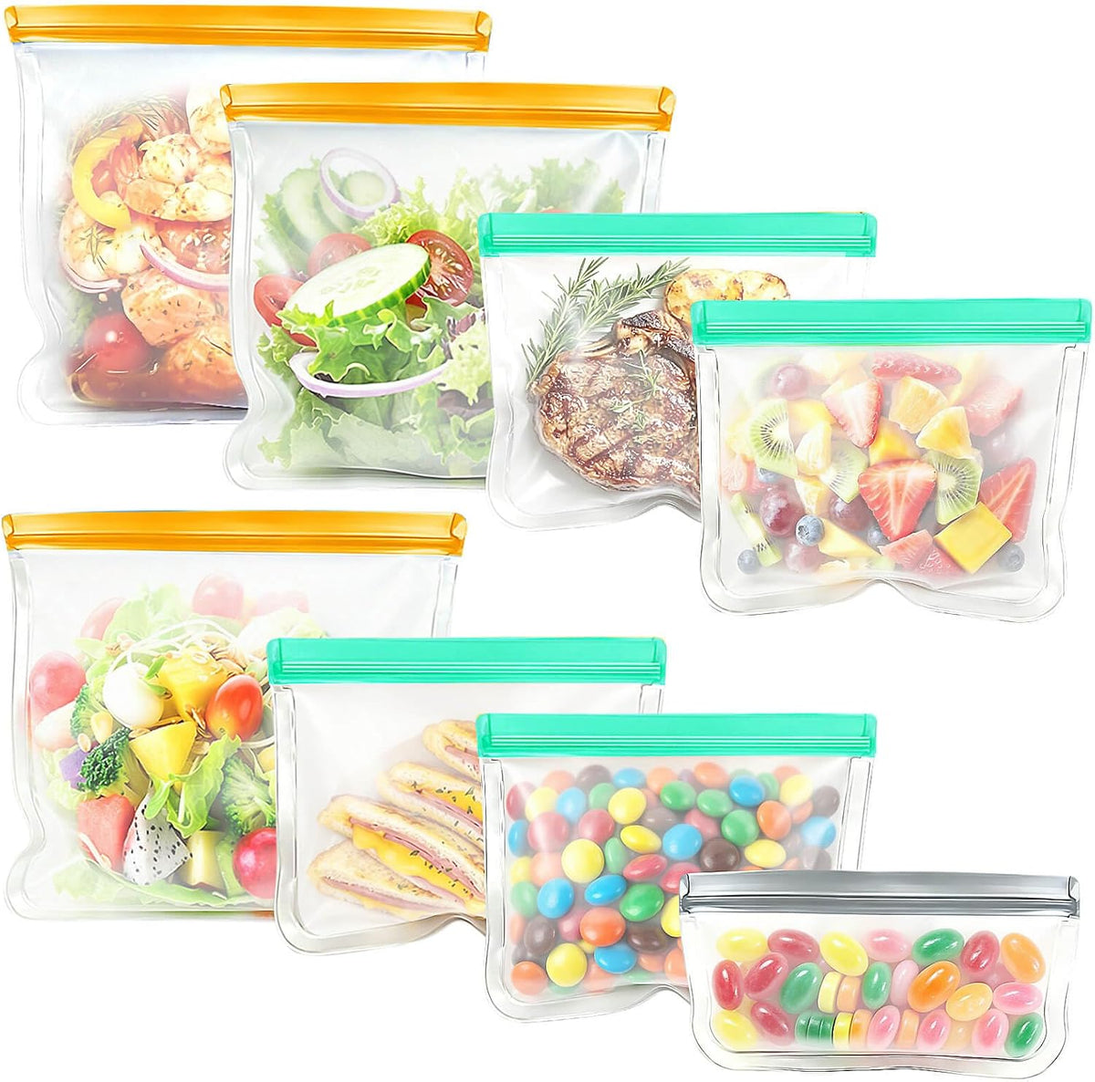 Reusable Silicone Freezer Bags, 12 Pack Leakproof Food Storage Bags Dishwasher Safe, Silicone Snack Bags Food Storage Containers for Meal Prep Containers, Salad Fruit, Vegetables, Home Organization