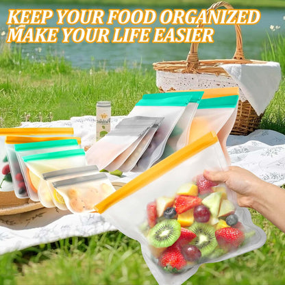 Reusable Silicone Freezer Bags, 12 Pack Leakproof Food Storage Bags Dishwasher Safe, Silicone Snack Bags Food Storage Containers for Meal Prep Containers, Salad Fruit, Vegetables, Home Organization