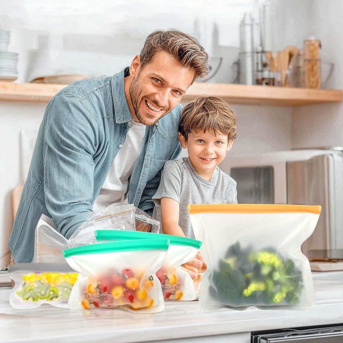 Reusable Silicone Freezer Bags, 12 Pack Leakproof Food Storage Bags Dishwasher Safe, Silicone Snack Bags Food Storage Containers for Meal Prep Containers, Salad Fruit, Vegetables, Home Organization