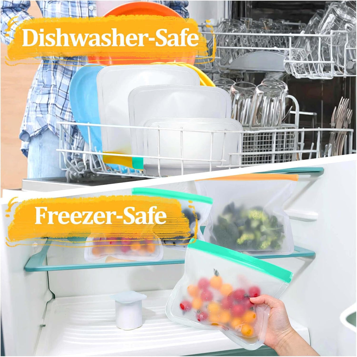 Reusable Silicone Freezer Bags, 12 Pack Leakproof Food Storage Bags Dishwasher Safe, Silicone Snack Bags Food Storage Containers for Meal Prep Containers, Salad Fruit, Vegetables, Home Organization