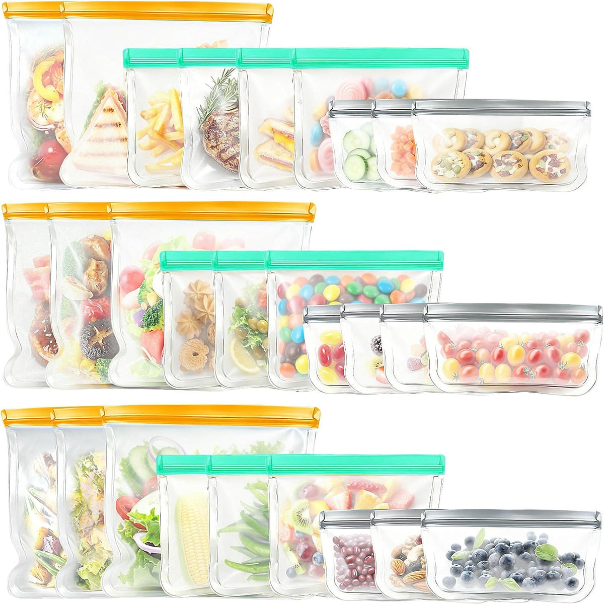 Reusable Silicone Freezer Bags, 12 Pack Leakproof Food Storage Bags Dishwasher Safe, Silicone Snack Bags Food Storage Containers for Meal Prep Containers, Salad Fruit, Vegetables, Home Organization