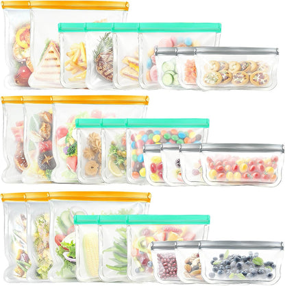 Reusable Silicone Freezer Bags, 12 Pack Leakproof Food Storage Bags Dishwasher Safe, Silicone Snack Bags Food Storage Containers for Meal Prep Containers, Salad Fruit, Vegetables, Home Organization