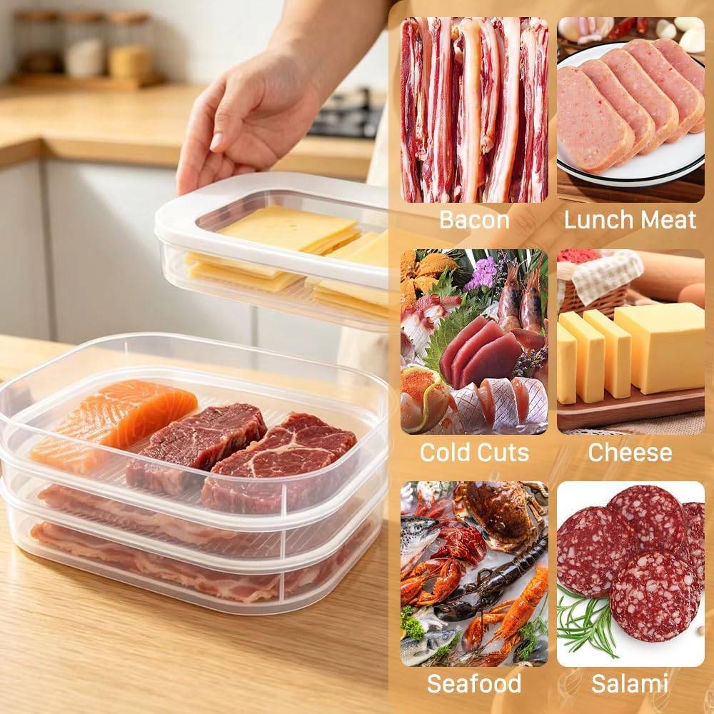 4 Layers Deli Meat Container for Fridge with Airtight Lid Clip