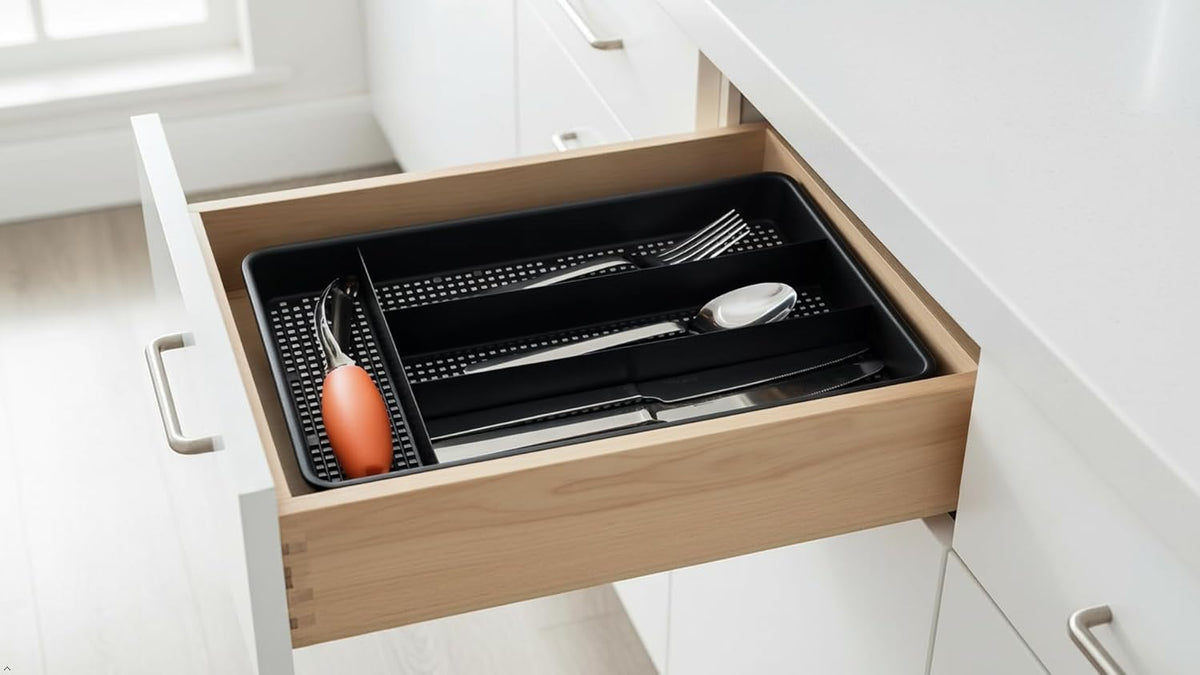 Small Utensil Silverware Kitchen Drawer Organizer, Black