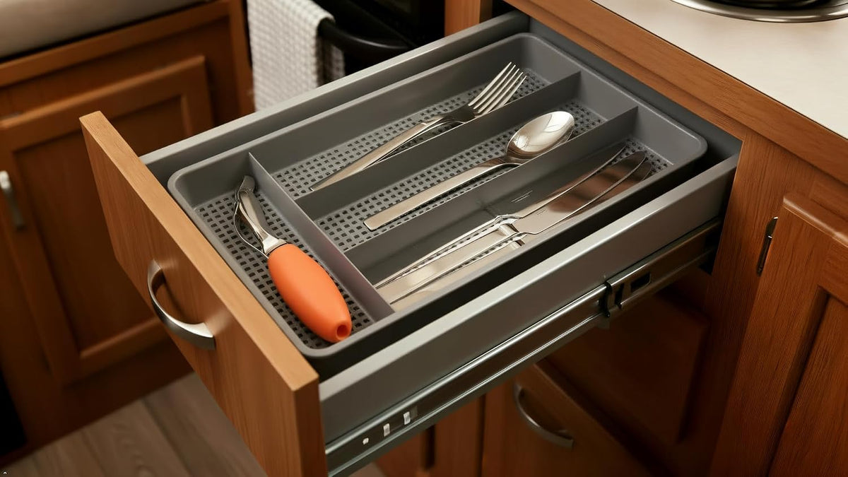 Small Utensil Silverware Kitchen Drawer Organizer, Black