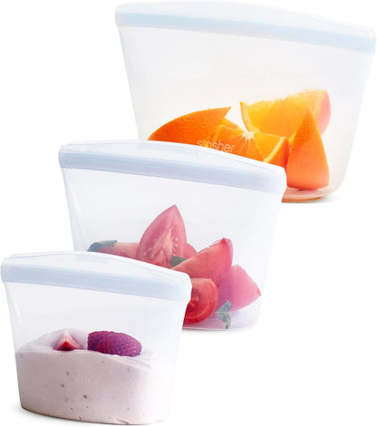 Reusable Silicone Food Storage Bag, Stand-Up Mid, Clear, 56 oz