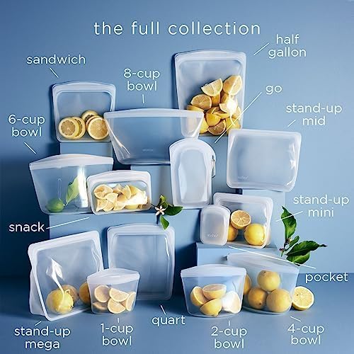 Reusable Silicone Food Storage Bag, Stand-Up Mid, Clear, 56 oz