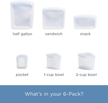 Reusable Silicone Food Storage Bag, Stand-Up Mid, Clear, 56 oz