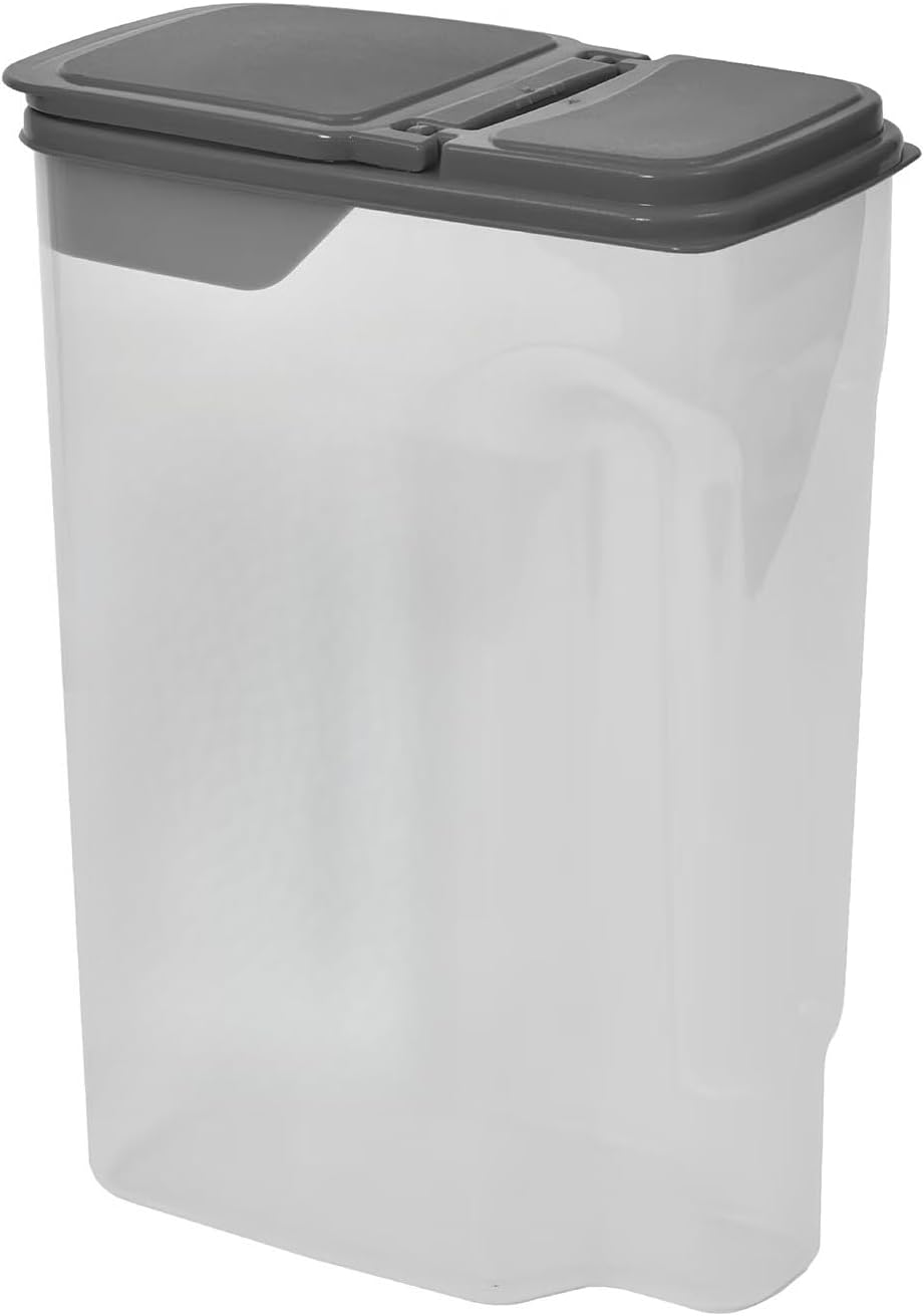 Clear Plastic Cereal Dispenser with Lid, 32 Cup Airtight Container | Pantry Organization, Dry Food Storage, 24.8x13.7x34.3 cm, Dark Gray Lid, Transparent Body