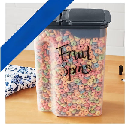 Clear Plastic Cereal Dispenser with Lid, 32 Cup Airtight Container | Pantry Organization, Dry Food Storage, 24.8x13.7x34.3 cm, Dark Gray Lid, Transparent Body