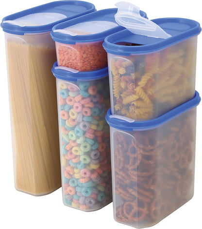 Food Storage Containers Set -STACKO- 10 PC. SET - Airtight Dry Food storage Container with LIDS - Durable Clear Frosted Plastic BPA Free - Space Saver Modular Design - 5 Container set