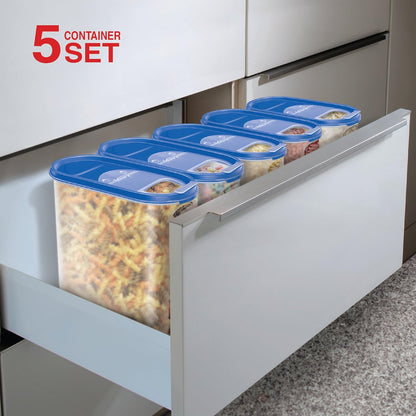 Food Storage Containers Set -STACKO- 10 PC. SET - Airtight Dry Food storage Container with LIDS - Durable Clear Frosted Plastic BPA Free - Space Saver Modular Design - 5 Container set