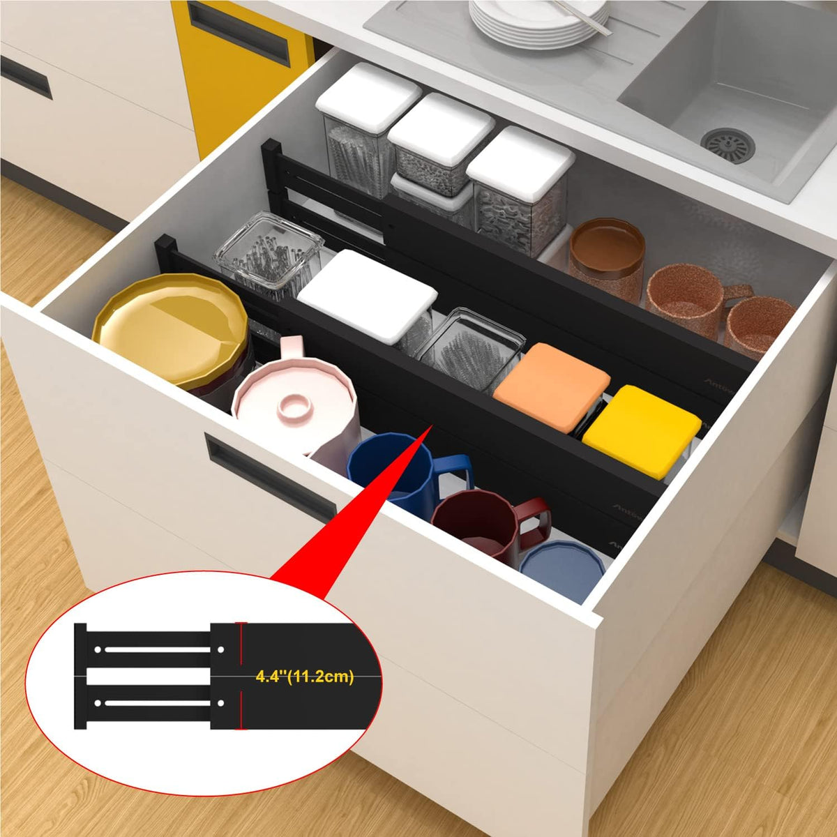 Bamboo Drawer Dividers Organizers, Drawer Separators Splitter,17-22 inches Long Adjustable Spring-loaded Organizer for Large Utensil, Clothes, Tools Drawers(yellow)