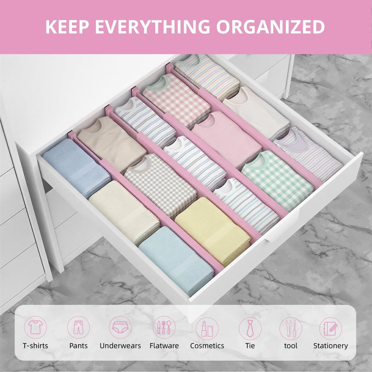 Bamboo Drawer Dividers Organizers, Drawer Separators Splitter,17-22 inches Long Adjustable Spring-loaded Organizer for Large Utensil, Clothes, Tools Drawers(yellow)