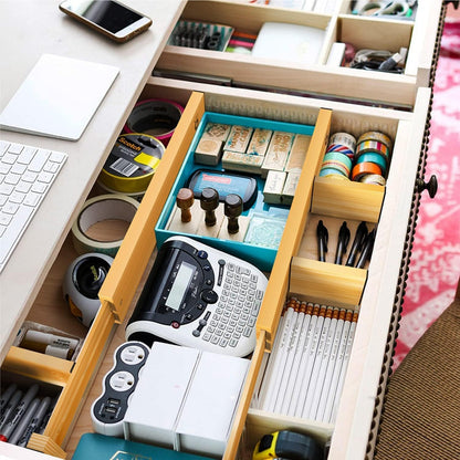 Bamboo Drawer Dividers Organizers, Drawer Separators Splitter,17-22 inches Long Adjustable Spring-loaded Organizer for Large Utensil, Clothes, Tools Drawers(yellow)