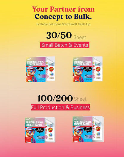Uinkit Inkjet PET Label Paper A4 (8.5 x 11 Inch), Matte White/Clear/Bright White Finishes, 15-200 Sheet Packs (20, 100% Clear)