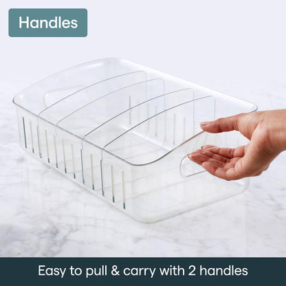 FreezeUp Freezer Bin 15", BPA-Free Clear Fridge Organizer with Adjustable Dividers and Handles for Frozen Food and Leftovers