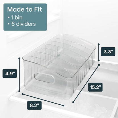 FreezeUp Freezer Bin 15", BPA-Free Clear Fridge Organizer with Adjustable Dividers and Handles for Frozen Food and Leftovers
