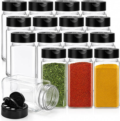 16 Pack 9 oz Plastic Spice Jars with Black Cap, Plastic Spice Bottles Empty Seasoning Containers for Storing Spice, Herbs and Powders